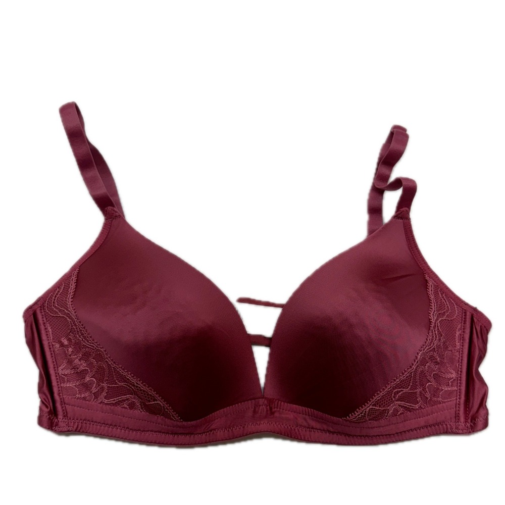 Hanro Bra Women 36B Burgundy Lace Trim‎ Luxury Lingerie Soft Cup